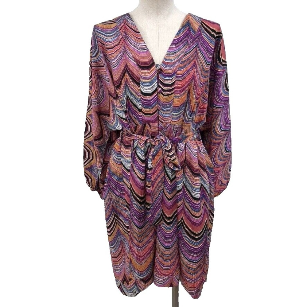 Molly Bracken Woven Dress Womens Large Purple Emmy Long Sleeve Belted Retro